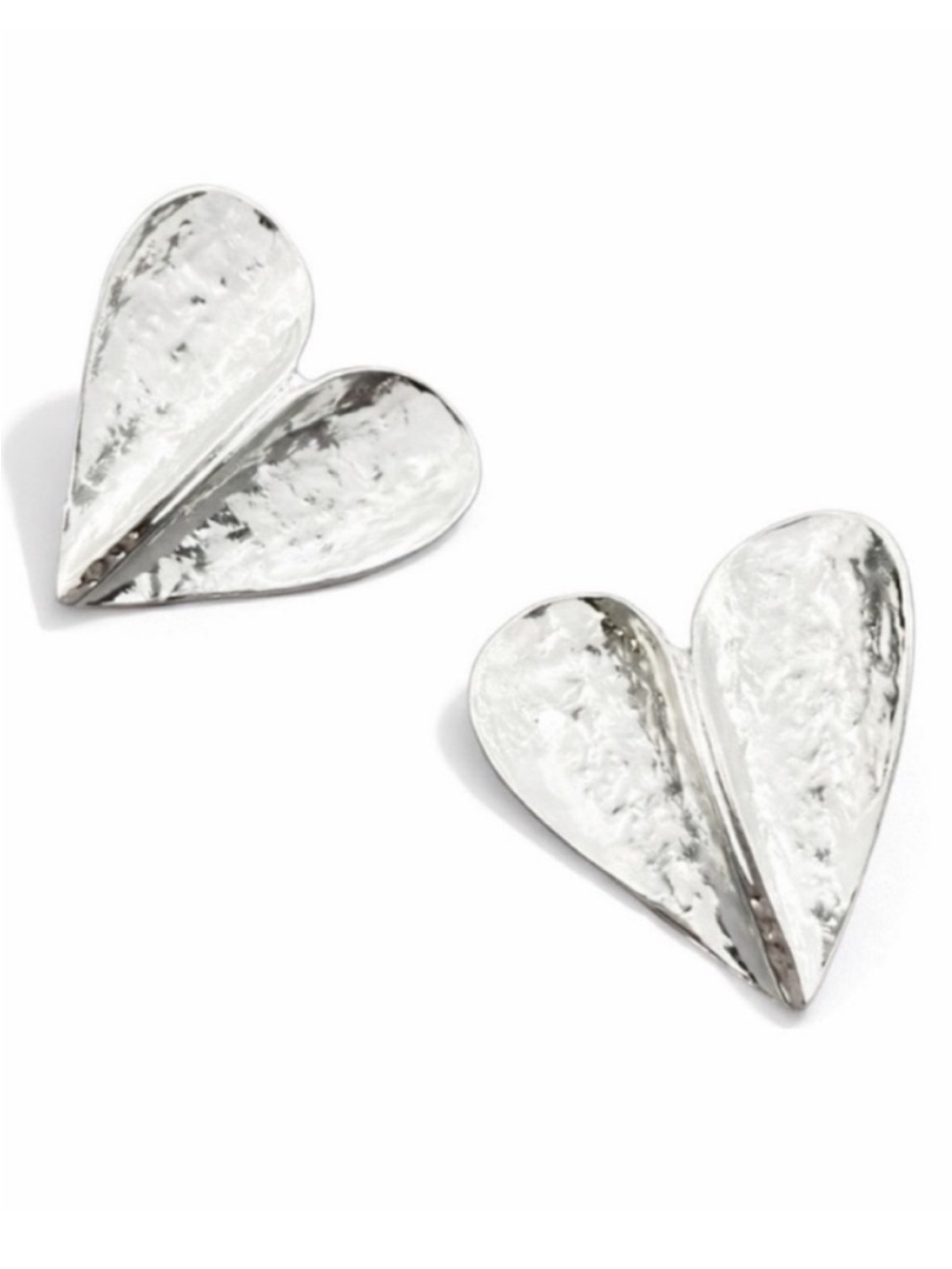 New! Silver Hammered Heart Statement Earrings (3004) NWOT